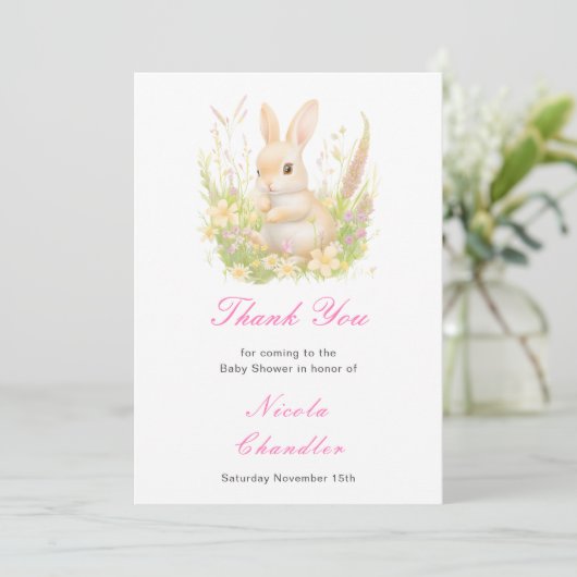 Spring Rabbit Baby shower Bedankkaart (Staand voorkant)