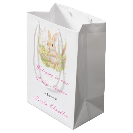 Spring Rabbit Baby shower Medium Cadeauzakje (Achterkant Gekanteld)