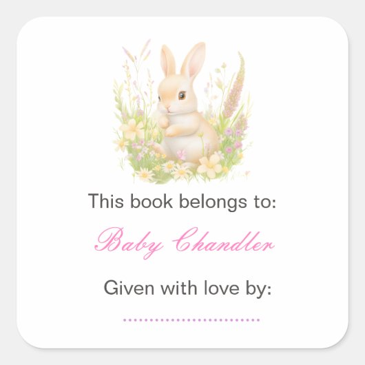 Spring Rabbit Baby shower Vierkante Sticker (Voorkant)
