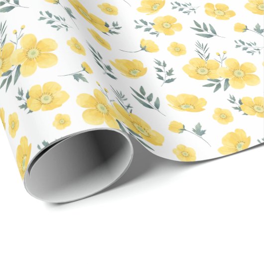 Spring Radiance: Yellow Poppy Flower Cadeaupapier (Rol Hoek)