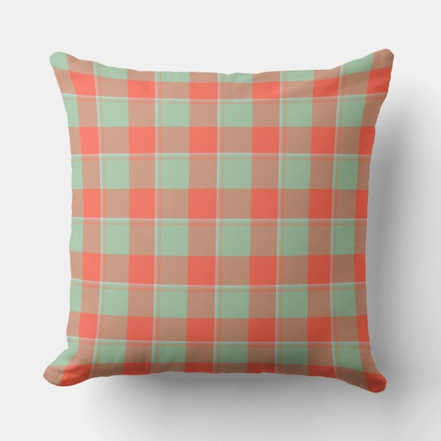 Spring Rain and Persimmon Plaid Green Apricot Kussen (Voorkant)