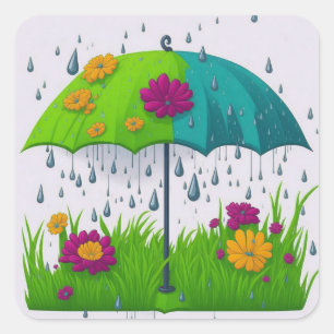 Spring Rain Vierkante Sticker