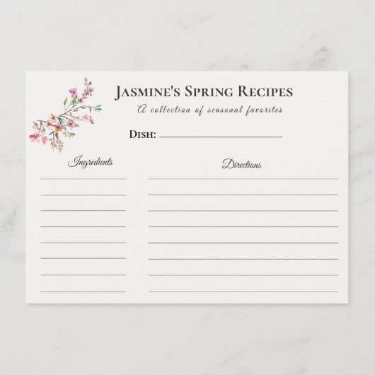 Spring Recipe Card – Watercolor Blossoms Aankondiging (Voorkant)