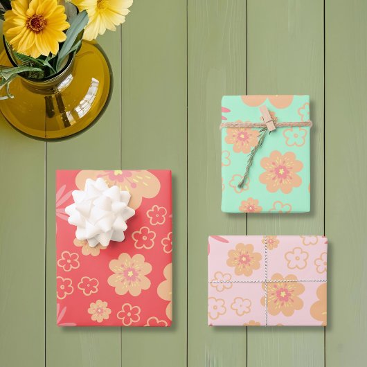 Spring Retro Flowers Patroon Inpakpapier Vel
