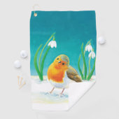 Spring Robin Bird Illustration Golfhanddoek (Insitu)