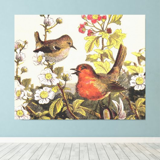 Spring Robin Birds Red Birding Canvas Afdruk (Insitu (Houten vloer))