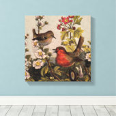 Spring Robin Birds Red Birding Canvas Afdruk (Insitu (Houten vloer))