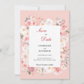 Spring Roos Blush Roze Lijst bruiloft Save The Date (Voorkant)
