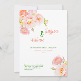Spring Roses Pink Gold foil Wedding Invitation Kaart