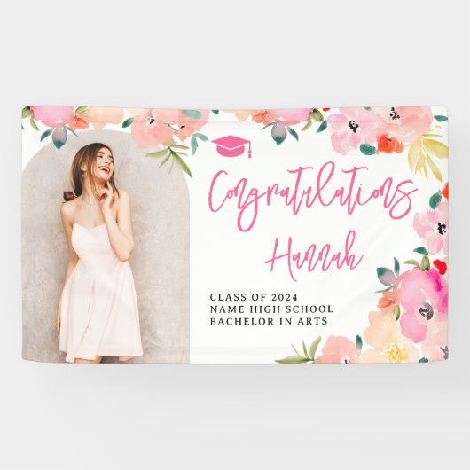 Spring roze boho tuin bloemenmolen afstuderen gefe spandoek (Horizontaal)