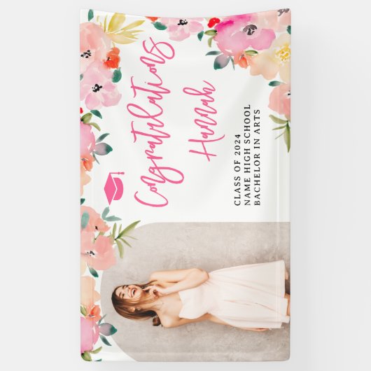 Spring roze boho tuin bloemenmolen afstuderen gefe spandoek (Verticaal)