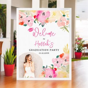 Spring roze boho tuin bloemig afstuderen welkom poster
