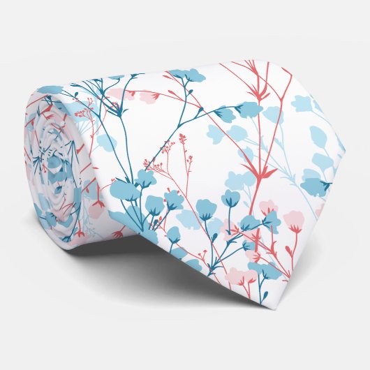 Spring roze en Blue Floral Plant Pattern Stropdas (Opgerold)