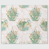Spring roze en Mint Glitter Succulents Cadeaupapier (Vlak)