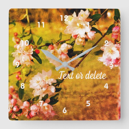 Spring roze en witte bloesems Abstract  Vierkante Klok (Voorkant)