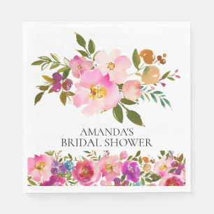 Spring Roze & Paarse Bloemen Douche Papier servett Servetten