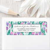 Spring roze Paarse Tulip Floral Waterverf Etiket (Insitu)