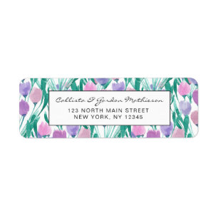Spring roze Paarse Tulip Floral Waterverf Etiket
