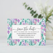 Spring roze Paarse Tulip Floral Waterverf Save The Date (Staand voorkant)