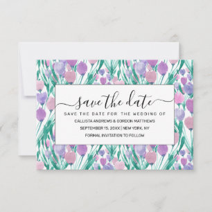 Spring roze Paarse Tulip Floral Waterverf Save The Date