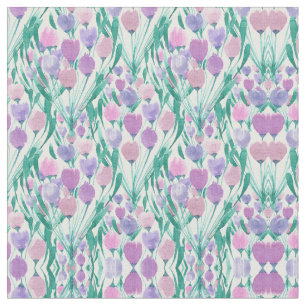 Spring roze Paarse Tulip Floral Waterverf Stof