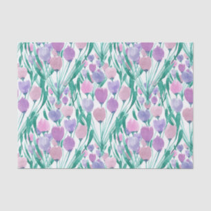 Spring roze Paarse Tulip Floral Waterverf Tissuepapier