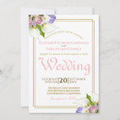 Spring Rozen & Calla Lelies Goud en Roze Bruiloft Kaart (Voorkant)