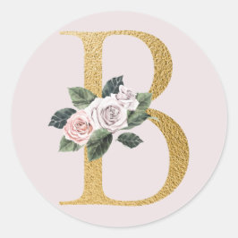 Spring rozen gouden initialen sticker letter B