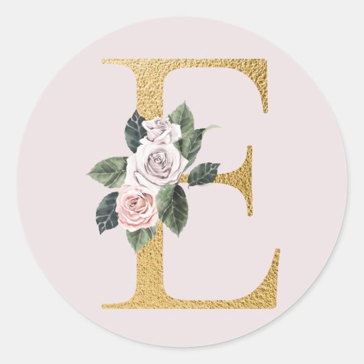 Spring rozen gouden initialen sticker letter E (Voorkant)