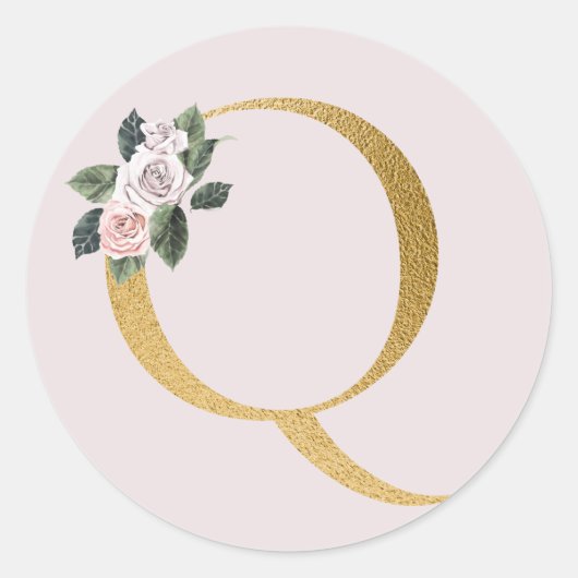 Spring rozen gouden initialen sticker letter Q (Voorkant)