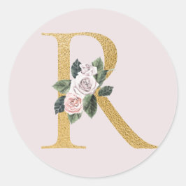 Spring rozen gouden initialen sticker letter R