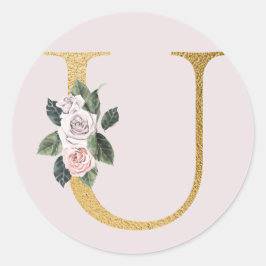 Spring rozen gouden initialen sticker letter U