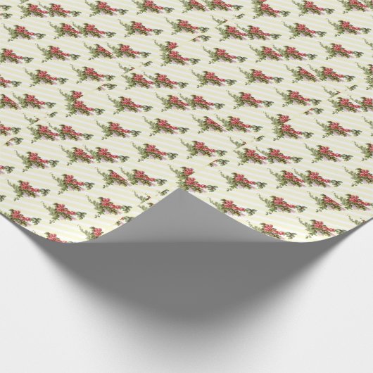 Spring Rozen op Yellow Stripes Wrapping Paper Cadeaupapier (Hoek)
