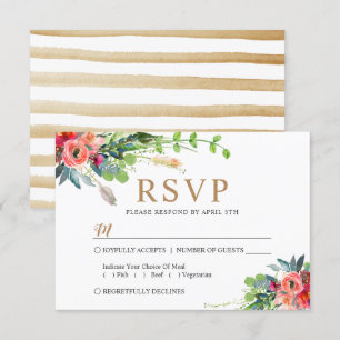 Spring Rustic Boho Floral Waterverf Wedding RSVP Kaartje
