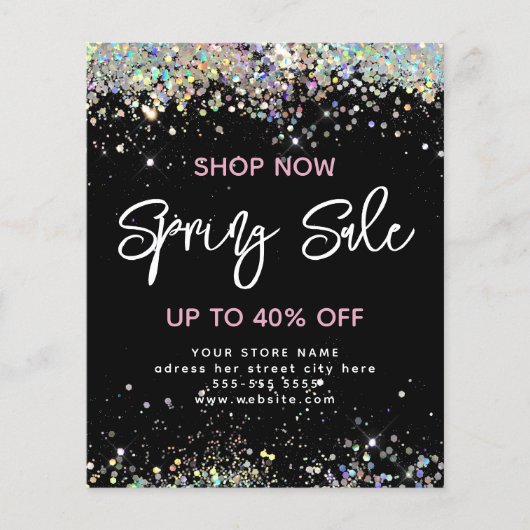Spring Sale Holographic Glitter Modern Black Flyer (Voorkant)