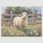 Spring Schaap met Wildflowers Schilderij Decoupage Tissuepapier (Voorkant)