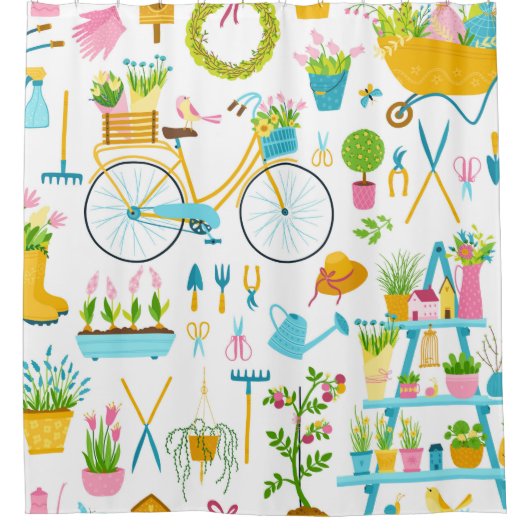 Spring seamless pattern in simple hand-drawn carto douchegordijn (Voorkant)