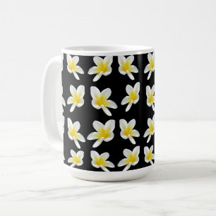 Spring Serenade: Gele Frangipanis op zwart, Koffiemok