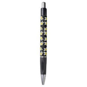 Spring Serenade: Gele Frangipanis op zwart, Pen