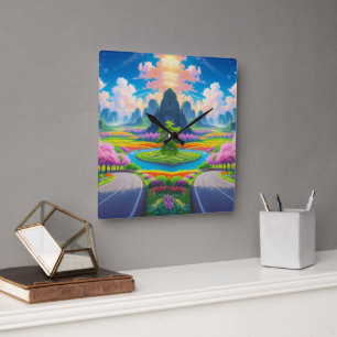 Spring Serenity – Tijdloze Bloemenpad wandklok Vierkante Klok