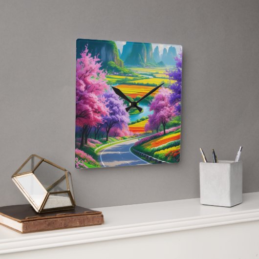 Spring Serenity – Tijdloze Bloemenpad wandklok Vierkante Klok (Kantoor)
