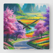 Spring Serenity – Tijdloze Bloemenpad wandklok Vierkante Klok (Voorkant)