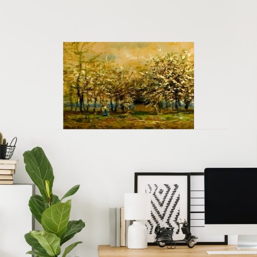 Spring Serenity: Zon verlichte takken Zachte bries Poster (Thuiskantoor)