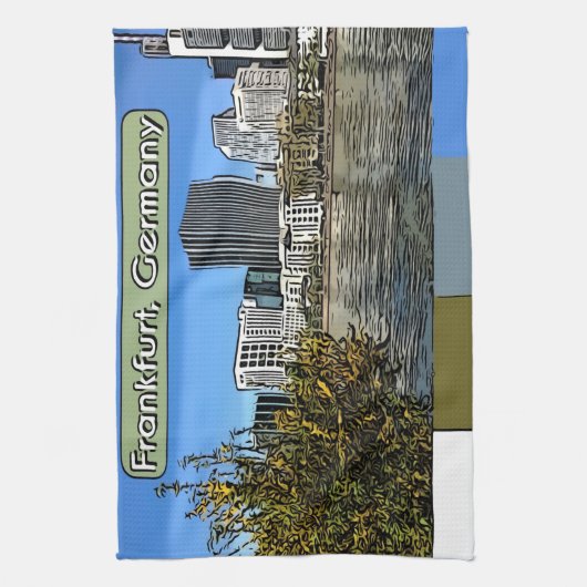 Spring Skyline of Frankfurt, Duitsland Theedoek (Verticaal)