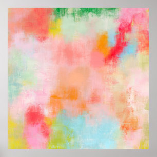 Spring Spark - Roze Koraal Beige Abstracte Kunst Poster