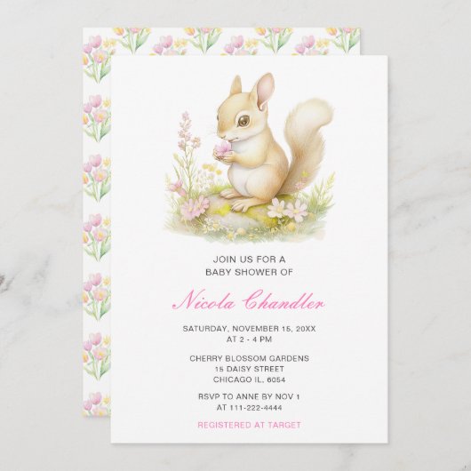 Spring Squirrel Baby shower Kaart (Voorkant / Achterkant)