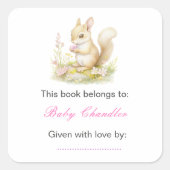 Spring Squirrel Baby shower Vierkante Sticker (Voorkant)