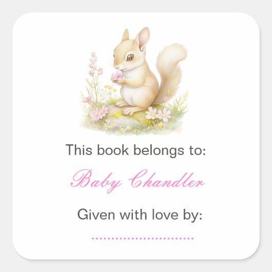 Spring Squirrel Baby shower Vierkante Sticker (Voorkant)