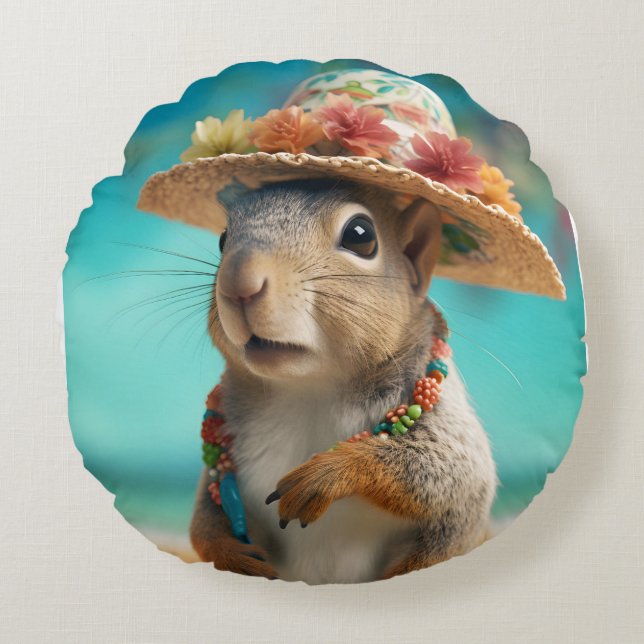 Spring Squirrel Rond Kussen (Voorkant)