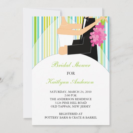 Spring Stripe Bridal Shower Invitation Kaart (Voorkant)